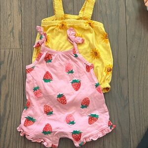 Old Navy Pink Strawberry & Yellow Sunflower Baby One-Piece Set